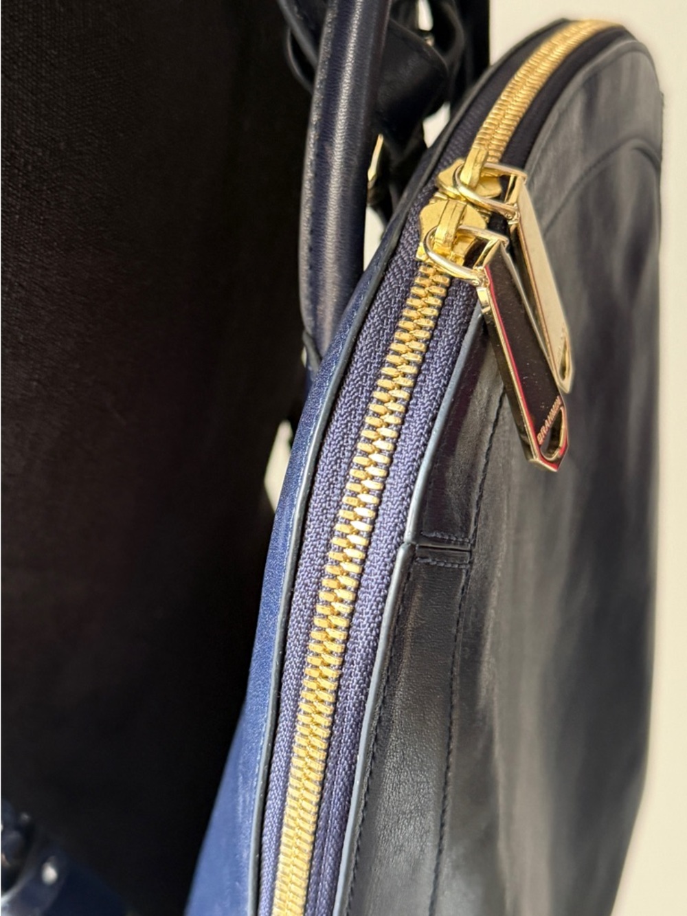 Brahmin Navy Blue Leather Backpack with Gold Hardware - Picture 16 of 16